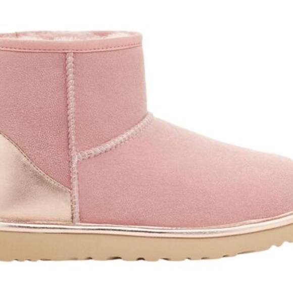 NEW UGG CLASSIC MINI SHINE Sheepskin Ankle Boots 1120872 SHELL PINK SIZE 7 NIB - Picture 6 of 14